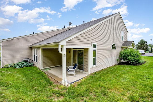 874 Borderlands Dr, Erlanger, KY 41018 - rear view of property with a patio area, central AC, a yard, and a shingled roof