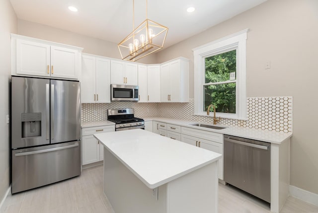 436 Elm St, Ludlow, KY 41016 - kitchen featuring appliances with stainless steel finishes, a sink, white cabinetry, backsplash, and recessed lighting