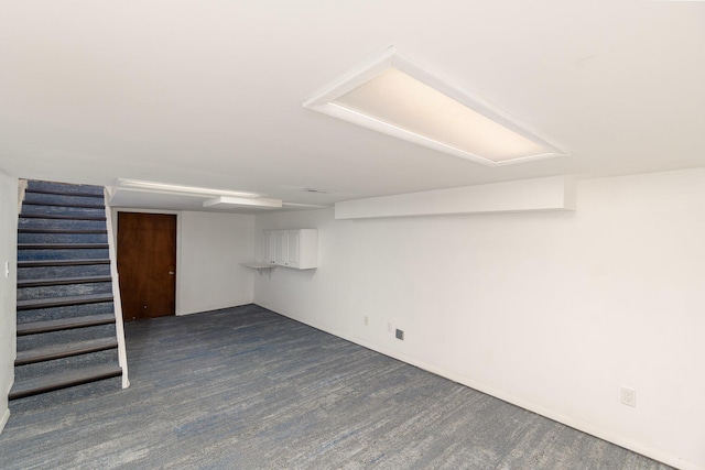 436 Elm St, Ludlow, KY 41016 - finished basement with stairs, dark carpet, and baseboards