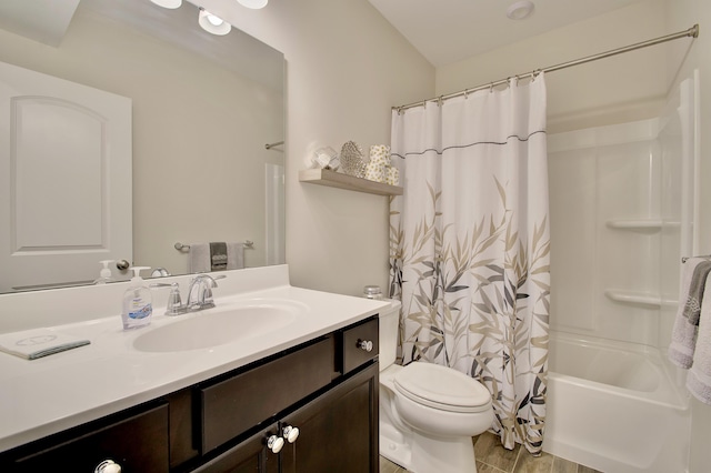 3942 Brunswick Ct, Erlanger, KY 41018 - bathroom featuring vanity, toilet, and shower / bath combination with curtain