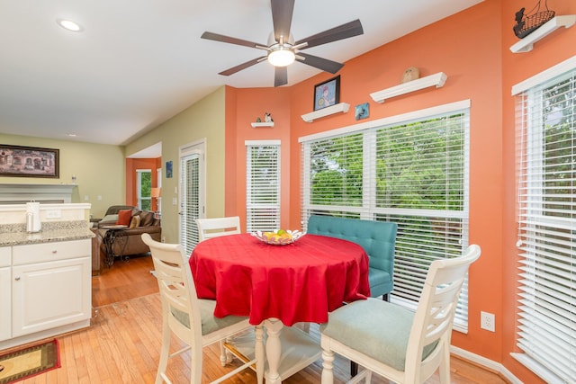 4049 Sherbourne Dr, Independence, KY 41051 - dining area with ceiling fan, light wood-style floors, and recessed lighting
