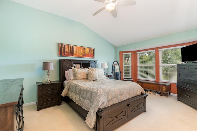 4049 Sherbourne Dr, Independence, KY 41051 - bedroom with light colored carpet, lofted ceiling, baseboards, and a ceiling fan