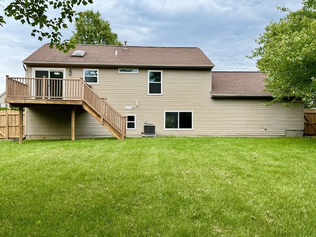 1039 Meadowbrook Ct, Hebron, KY 41048 - back of house featuring a deck, stairway, central air condition unit, and roof with shingles
