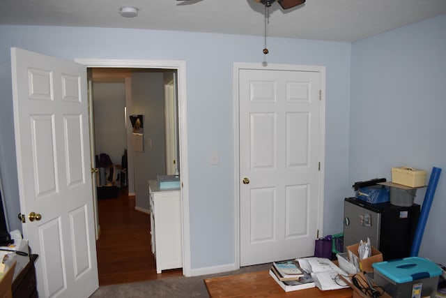 185 Cave Run Dr Unit 5, Erlanger, KY 41018 - office area featuring a ceiling fan, dark wood-type flooring, and baseboards