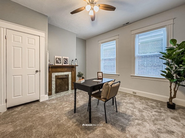 1816 Scott St, Covington, KY 41014 - office space featuring carpet floors, a fireplace, a ceiling fan, and baseboards