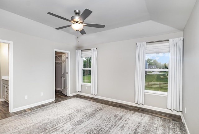 1739 Barons Cv, Hebron, KY 41048 - unfurnished bedroom featuring dark wood-style flooring, a spacious closet, baseboards, a closet, and ensuite bath