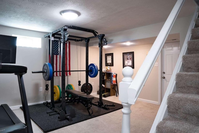3416 Meadowlark Dr, Edgewood, KY 41018 - exercise area with a textured ceiling, carpet flooring, and baseboards