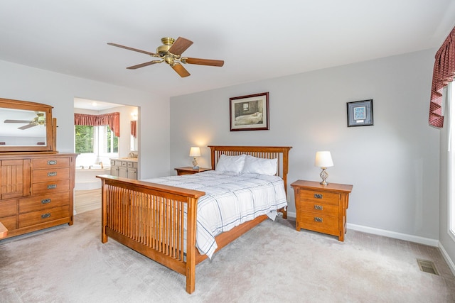 816 Winterberry Ct, Villa Hills, KY 41017 - bedroom featuring light carpet, connected bathroom, baseboards, and a ceiling fan