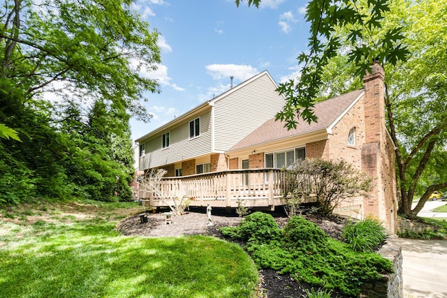 816 Winterberry Ct, Villa Hills, KY 41017 - back of house with brick siding, a deck, and a chimney