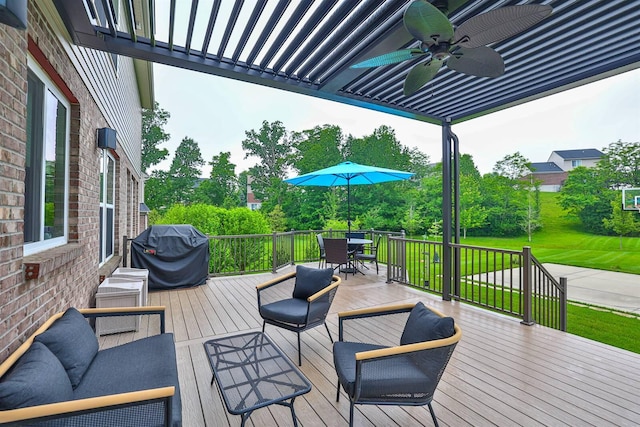3936 Eagleledge Ct, Independence, KY 41051 - deck featuring area for grilling, outdoor dining space, and ceiling fan