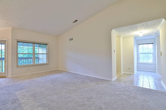 328 Deepwoods Dr, Highland Heights, KY 41076 - empty room featuring light carpet, baseboards, light tile patterned floors, and crown molding