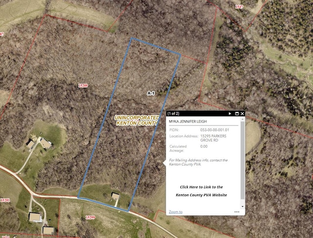 15295 Parkers Grove Rd, Morning View, KY 41063 - aerial map of property and surrounding area featuring property boundaries highlighted