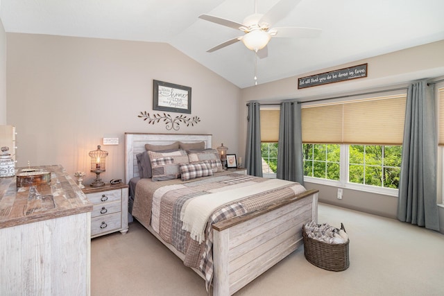 315 Shadow Ridge Dr, Highland Heights, KY 41076 - bedroom featuring light carpet, vaulted ceiling, and a ceiling fan