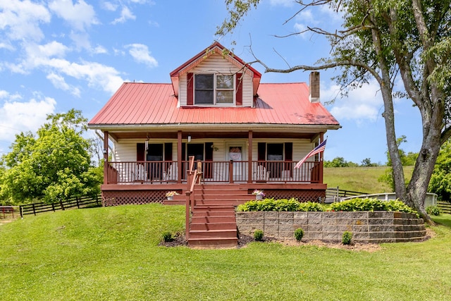 2196 Stevens Branch Rd, Alexandria, KY 41001 - view of front facade with covered porch, metal roof, a chimney, and stairs