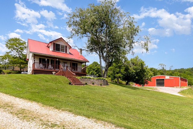 2196 Stevens Branch Rd, Alexandria, KY 41001 - view of front of house featuring covered porch, driveway, stairway, a detached garage, and an outdoor structure