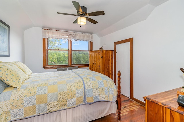 2196 Stevens Branch Rd, Alexandria, KY 41001 - bedroom featuring hardwood / wood-style floors, baseboards, a ceiling fan, and lofted ceiling