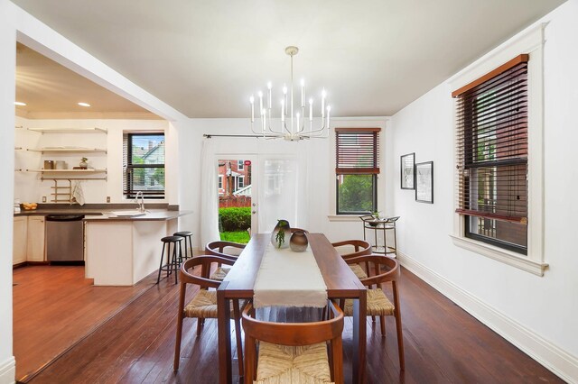 645 Maple Ave, Newport, KY 41071 - dining space featuring a chandelier, dark wood finished floors, baseboards, and recessed lighting