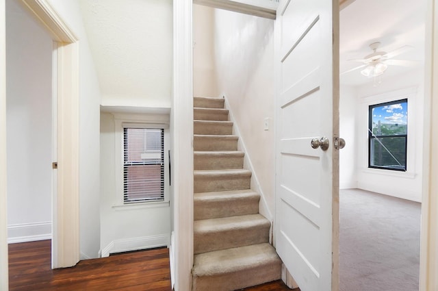 645 Maple Ave, Newport, KY 41071 - stairs featuring baseboards, ceiling fan, and wood finished floors