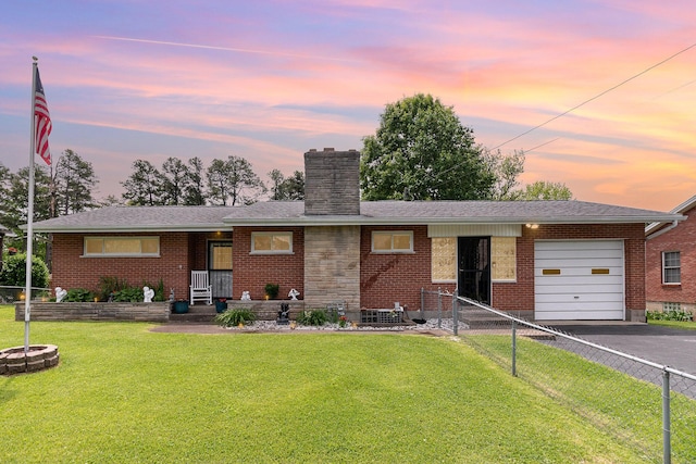 304 Humes Ridge Rd, Williamstown, KY 41097 - ranch-style house with an attached garage, driveway, a chimney, and brick siding