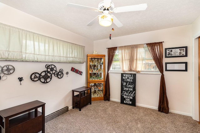 304 Humes Ridge Rd, Williamstown, KY 41097 - sitting room with carpet flooring, ceiling fan, baseboards, and a baseboard heating unit