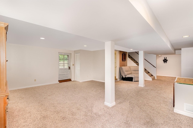 304 Humes Ridge Rd, Williamstown, KY 41097 - below grade area with carpet floors, stairs, recessed lighting, and baseboards