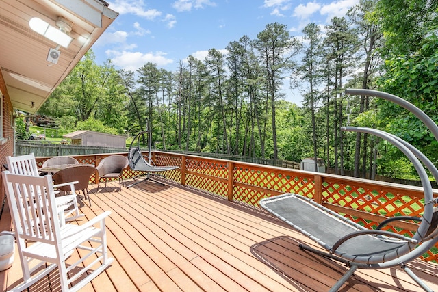 304 Humes Ridge Rd, Williamstown, KY 41097 - wooden terrace with a fenced backyard and view of wooded area