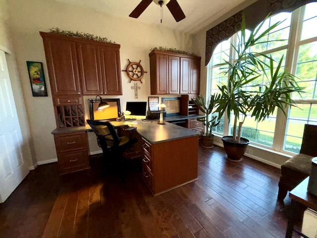 1940 Marktwain Way, Villa Hills, KY 41017 - office area with built in study area, ceiling fan, dark wood finished floors, and baseboards