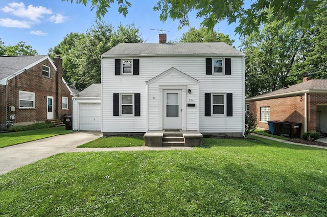 3314 Elizabeth St, Erlanger, KY 41018 - view of front facade featuring concrete driveway, a chimney, a garage, and a front yard