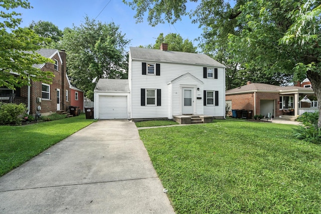 3314 Elizabeth St, Erlanger, KY 41018 - view of front of property featuring a chimney, concrete driveway, an attached garage, and a front yard