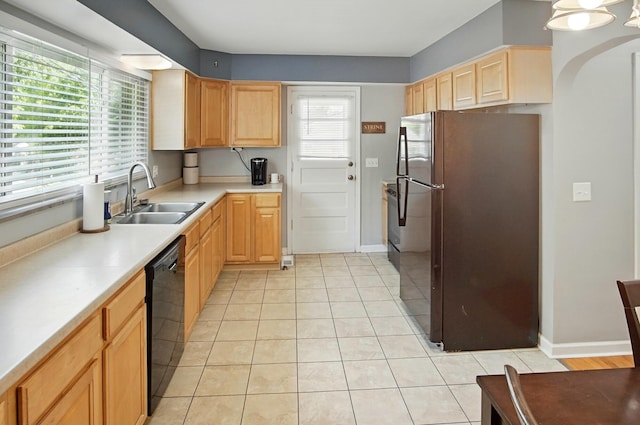 8347 Riley Rd, Alexandria, KY 41001 - kitchen with a sink, black appliances, light brown cabinets, light countertops, and light tile patterned flooring