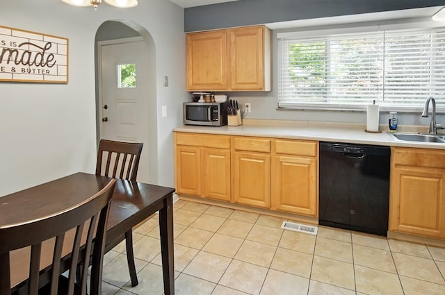 8347 Riley Rd, Alexandria, KY 41001 - kitchen featuring dishwasher, stainless steel microwave, a sink, light tile patterned flooring, and light countertops