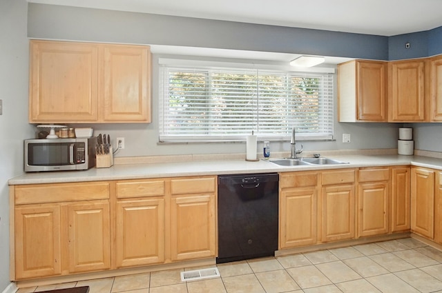 8347 Riley Rd, Alexandria, KY 41001 - kitchen featuring dishwasher, a sink, stainless steel microwave, light brown cabinets, and light tile patterned flooring