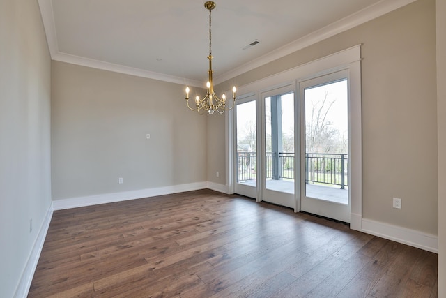 1 Highland Ave Unit 208, Fort Thomas, KY 41075 - unfurnished room with a chandelier, crown molding, dark wood-style flooring, and baseboards