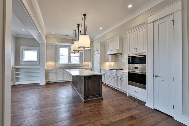 1 Highland Ave Unit 208, Fort Thomas, KY 41075 - kitchen featuring black gas cooktop, a sink, double oven, white cabinets, and ornamental molding
