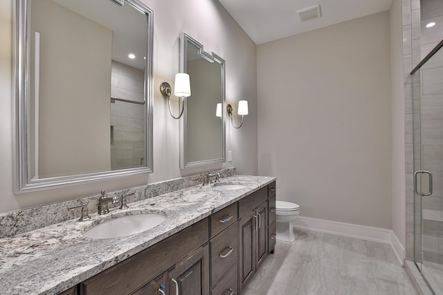 1 Highland Ave Unit 208, Fort Thomas, KY 41075 - full bathroom with double vanity, a stall shower, toilet, and baseboards