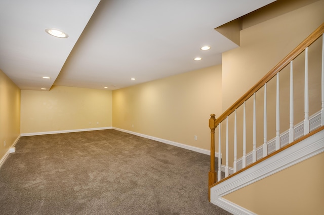 405 Alexander Rd, Crittenden, KY 41030 - below grade area featuring carpet floors, stairway, recessed lighting, and baseboards