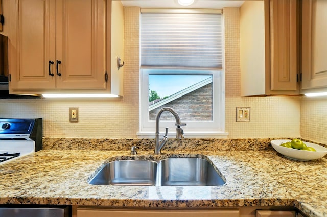 134 Strathmore Ave, Fort Thomas, KY 41075 - kitchen with a sink, light stone counters, and decorative backsplash