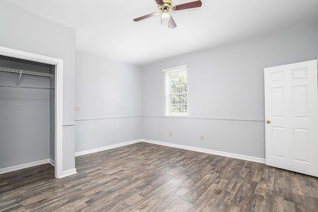 718 Central Ave, Newport, KY 41071 - unfurnished bedroom featuring wood finished floors, baseboards, a closet, and ceiling fan