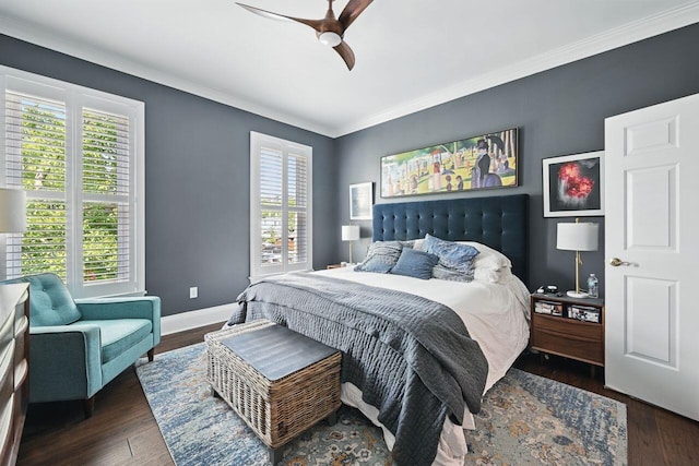 842 Monroe St, Newport, KY 41071 - bedroom with multiple windows, ornamental molding, wood finished floors, and ceiling fan