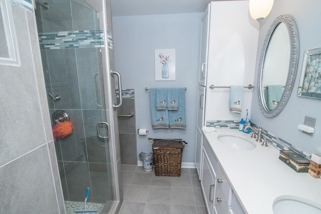 1727 Shaw Rd, Independence, KY 41051 - full bath with tile patterned floors, double vanity, and a shower stall
