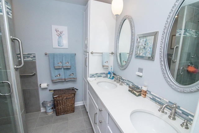 1727 Shaw Rd, Independence, KY 41051 - bathroom with tile patterned flooring, a shower stall, and double vanity