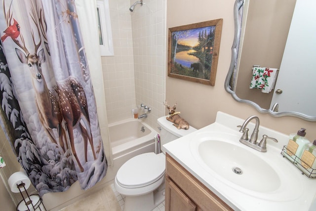 1727 Shaw Rd, Independence, KY 41051 - bathroom with vanity, shower / bath combo with shower curtain, toilet, and tile patterned floors