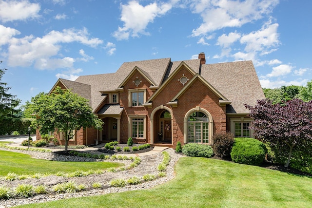 2090 Edenderry Dr, Fort Mitchell, KY 41017 - view of front of house featuring a chimney, a front lawn, brick siding, and a shingled roof