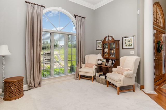 2090 Edenderry Dr, Fort Mitchell, KY 41017 - sitting room with ornamental molding, healthy amount of natural light, ornate columns, and baseboards