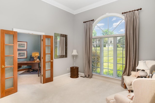 2090 Edenderry Dr, Fort Mitchell, KY 41017 - sitting room featuring an office area, carpet flooring, healthy amount of natural light, ornamental molding, and baseboards