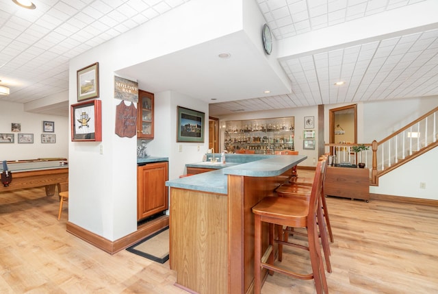 2090 Edenderry Dr, Fort Mitchell, KY 41017 - indoor wet bar with light wood-type flooring, recessed lighting, baseboards, and stairway