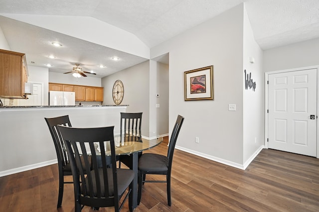 9072 Timberbrook Ln Unit B, Florence, KY 41042 - dining room featuring lofted ceiling, dark wood finished floors, ceiling fan, baseboards, and a textured ceiling