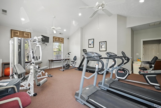 9072 Timberbrook Ln Unit B, Florence, KY 41042 - gym with a ceiling fan, recessed lighting, baseboards, and high vaulted ceiling