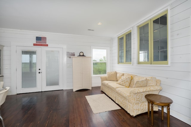 1120 Keefer Rd, Corinth, KY 41010 - living area with dark wood-type flooring, french doors, wood walls, and recessed lighting