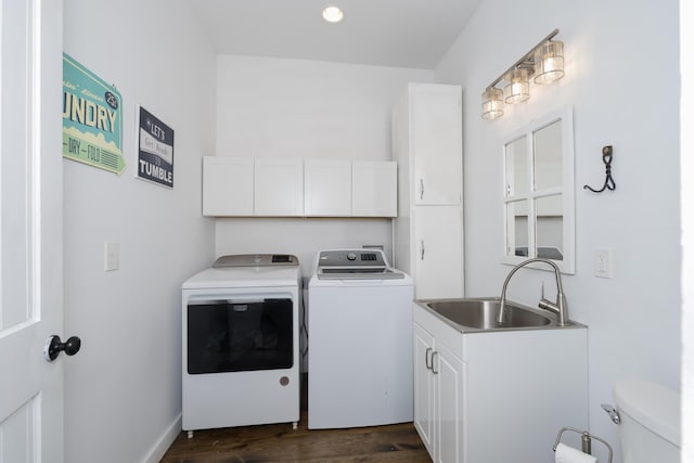 1120 Keefer Rd, Corinth, KY 41010 - laundry room with a sink, independent washer and dryer, dark wood finished floors, and recessed lighting